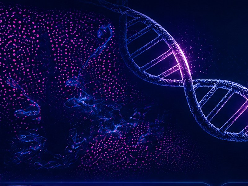 Stylized DNA double helix representing genetic analysis of the skin.